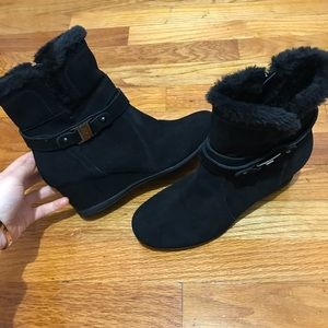 Anne Klein wedge fur-lined boots